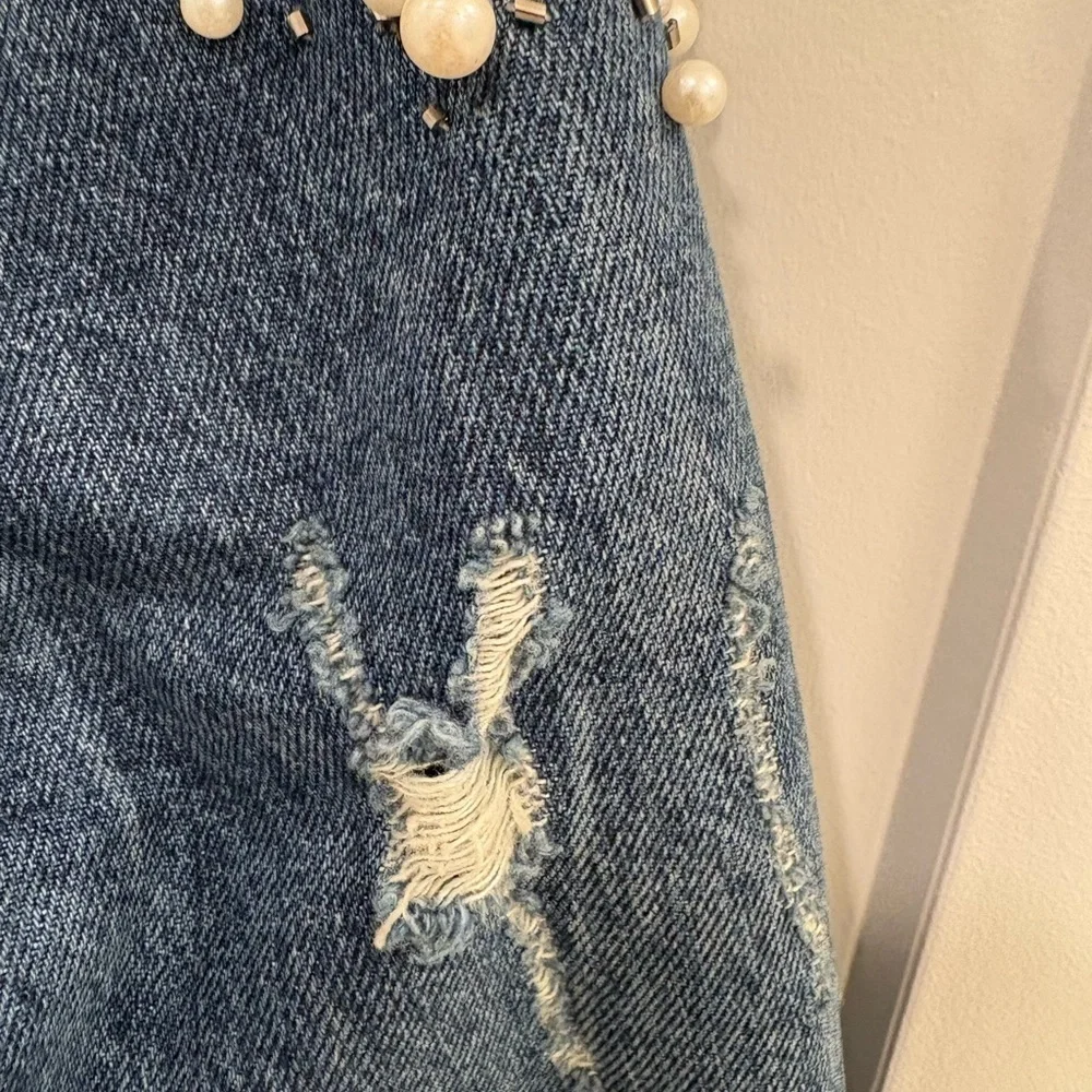 Anthropologie Pilcro Embellished Distressed Denim Trucker Jacket Size Small - Picture 8 of 16